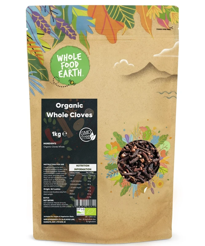 Wholefood Earth Organic Whole Cloves 1 kg | GMO Free | Certified Organic