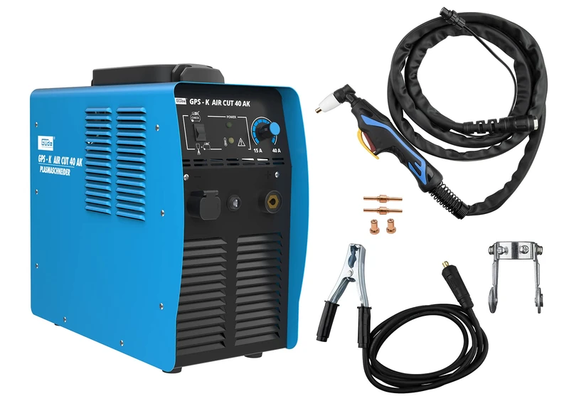 Güde Plasma Cutter GPS-K Aircut 40 AK (Plasma Cutter, Integrated Compressor, Metal Cutting up to 12 mm Thickness, 2.5 m Cutting Torch with Roller Guide)