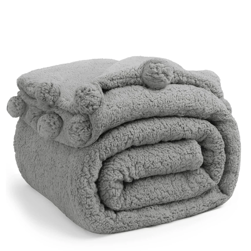 LBRO2M Double Sided Sherpa Blanket,Queen Size Super Soft Fuzzy Plush Warm Cozy Fluffy Throw Reversible Luxurious Blankets (Grey)