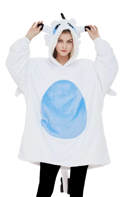 dressfan Unisex Dragon Costume Hoodie Sweatshirt Oversized Microfiber & Sherpa Warm Cozy with Giant Pocket,One Size Fits All, White