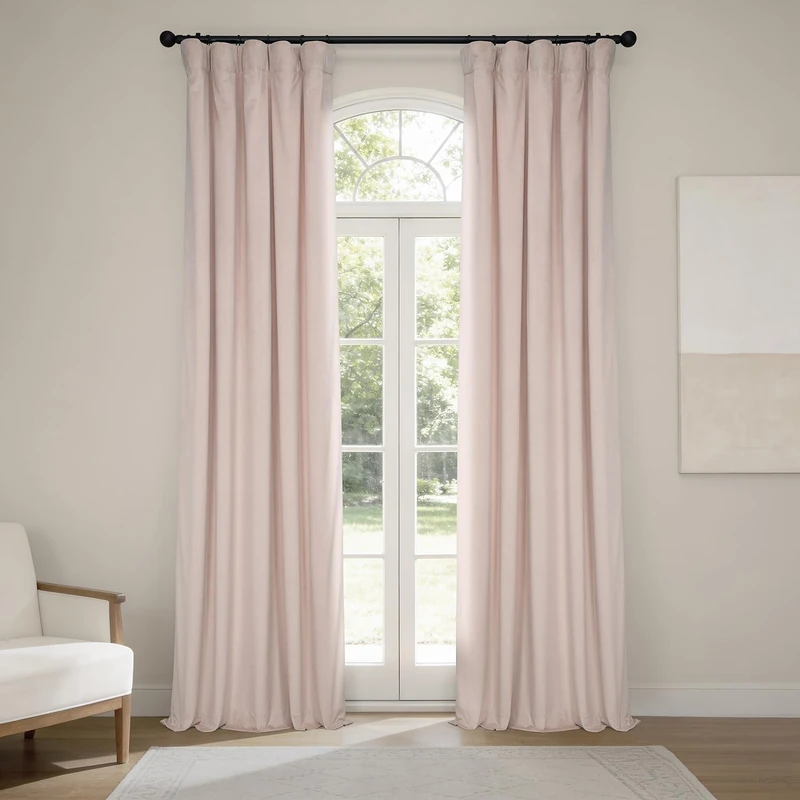 HPD Half Price Drapes Heritage Plush Velvet Curtains 96 Inches Long Room Darkening Curtains for Bedroom & Living Room 50W x 96L, (1 Panel), Light Pink - Image 1
