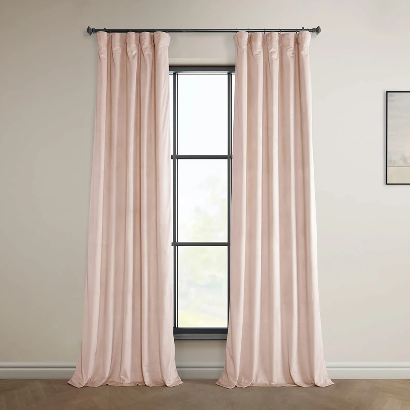 HPD Half Price Drapes Heritage Plush Velvet Curtains 108 Inches Long Room Darkening Curtains for Bedroom & Living Room 50W x 108L, (1 Panel), Light Pink