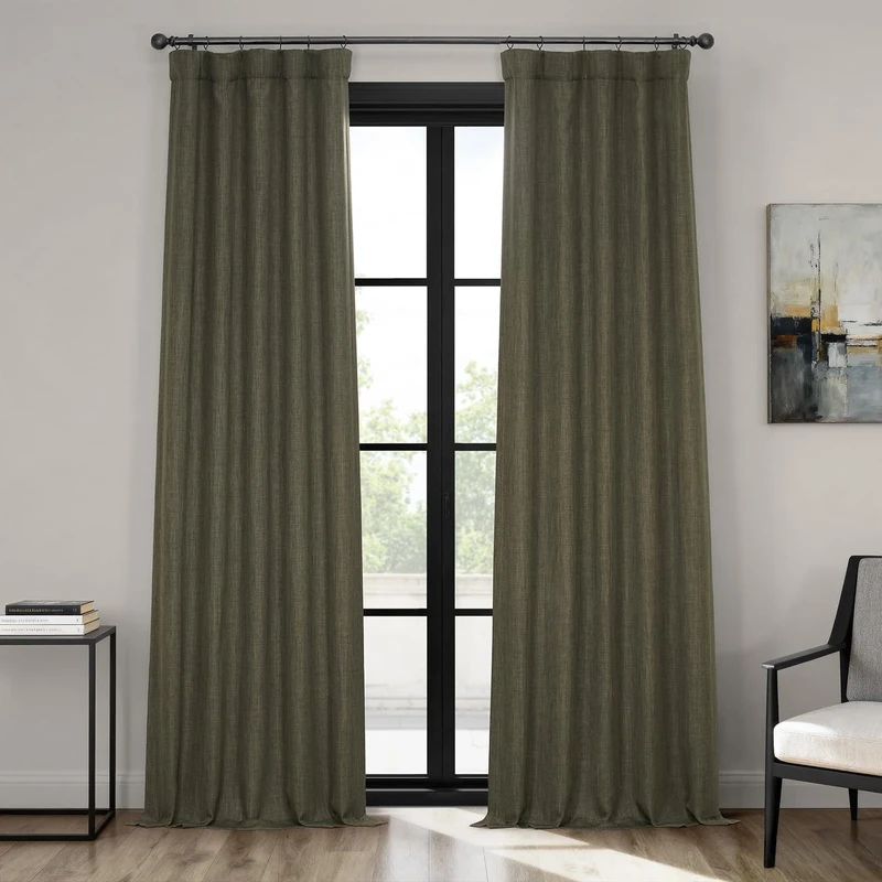 HPD Half Price Drapes Faux Linen Room Darkening Curtains for Bedroom 50 X 108, BOCH-LN22302-108 (1 Panel), Khaki Green