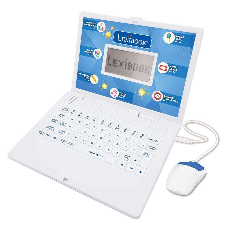 LEXIBOOK, Educational and Bilingual Laptop Italian/English, Toy with 124 Activities to Learn Mathematics, Dactylography, Logic, Clock Reading, Play Games and Music, White, JC598i5