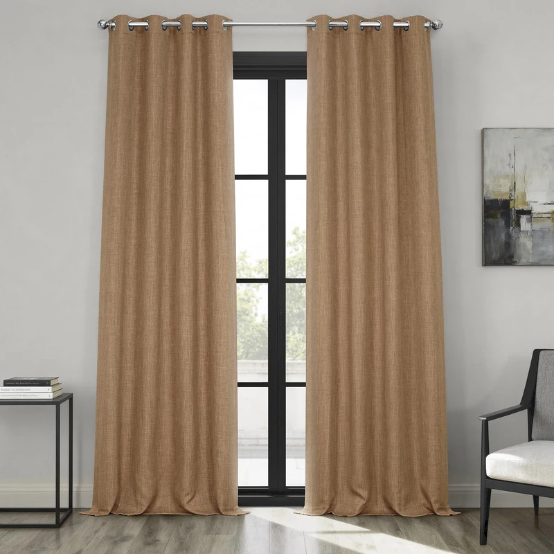 HPD Half Price Drapes Grommet Linen Curtains 96 Inches Long Room Darkening Curtains for Bedroom & Living Room (1 Panel), 50W x 96L, Butterscotch - Image 1
