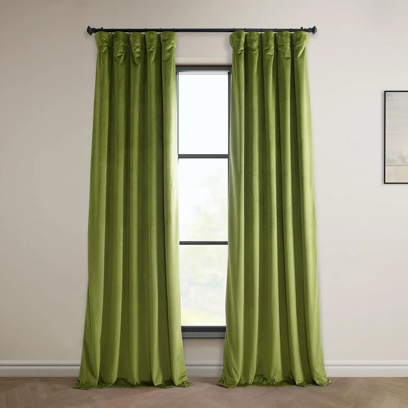 HPD Half Price Drapes Heritage Plush Velvet Curtains 96 Inches Long Room Darkening Curtains for Bedroom & Living Room 50W x 96L, (1 Panel), Dark Yellow Green