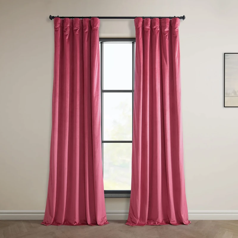 HPD Half Price Drapes Heritage Plush Velvet Curtains 84 Inches Long Room Darkening Curtains for Bedroom & Living Room 50W x 84L, (1 Panel), Dark Pink