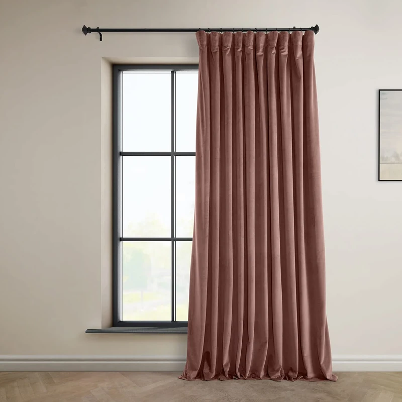 HPD Half Price Drapes Heritage Plush Velvet Curtains 108 Inches Long Room Darkening Curtains for Bedroom & Living Room 100W x 108L, (1 Panel), Wild Rose