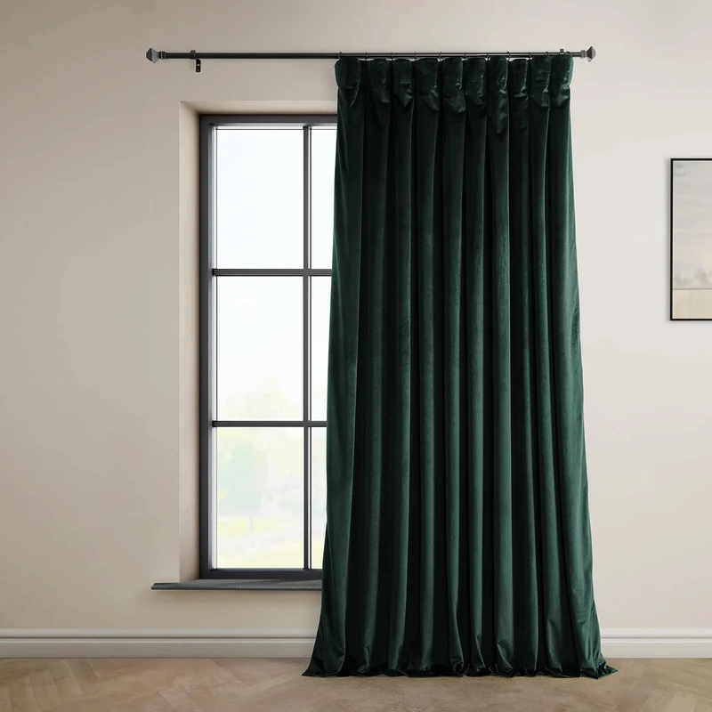 HPD Half Price Drapes Heritage Plush Velvet Curtains 96 Inches Long Room Darkening Curtains for Bedroom & Living Room 100W x 96L, (1 Panel), Forestry Green