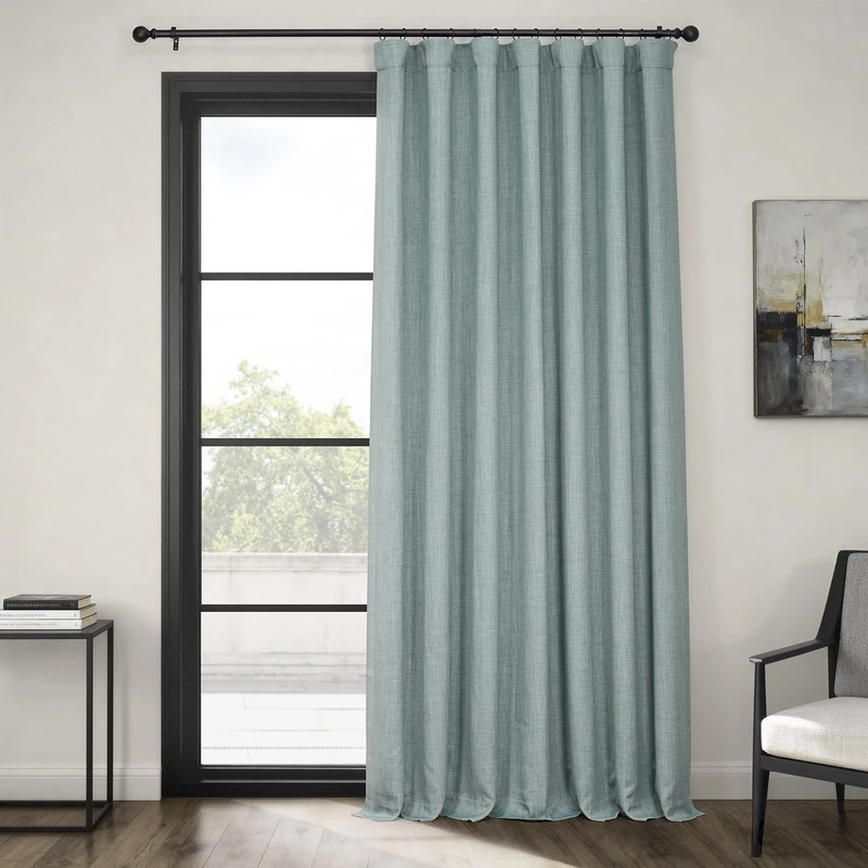 HPD Half Price Drapes Extrawide Room Darkening Curtains for Living Room 100 X 96 Faux Linen, BOCH-LN18537-96-DW (1 Panel) Sea Thistle