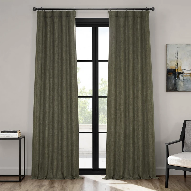 HPD Half Price Drapes Faux Linen Textured Room Darkening Curtains for Bedroom 96 Inches Long (1 Panel), 50W X 96L Curtains for Living Room Home Decor, Khaki Green