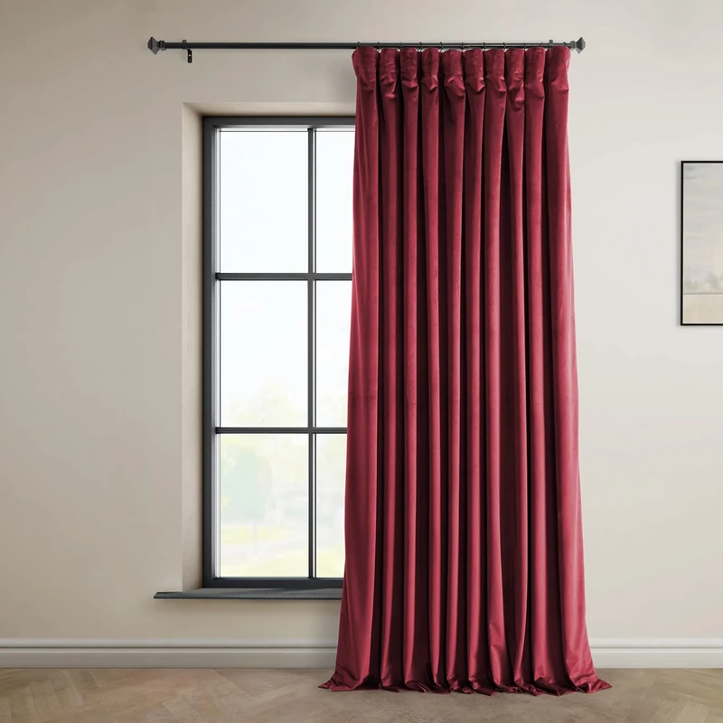 HPD Half Price Drapes Heritage Plush Velvet Curtains 108 Inches Long Room Darkening Curtains for Bedroom & Living Room 100W x 108L, (1 Panel), Cinema Red