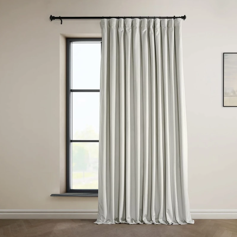HPD Half Price Drapes Signature Plush Extra Wide Velvet Blackout Curtains for Bedroom (1 Panel),100W X 96L Hotel Black Out Curtains for Living Room, Thermal Insulated Blackout Curtains, Misty White