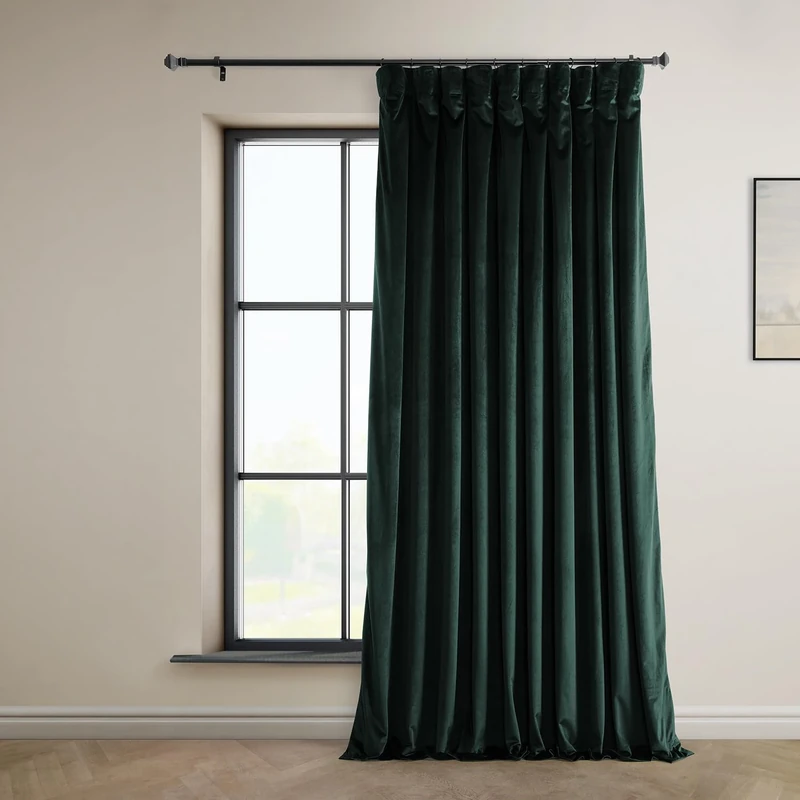 HPD Half Price Drapes Heritage Plush Velvet Curtains 108 Inches Long Room Darkening Curtains for Bedroom & Living Room 100W x 108L, (1 Panel), Forestry Green
