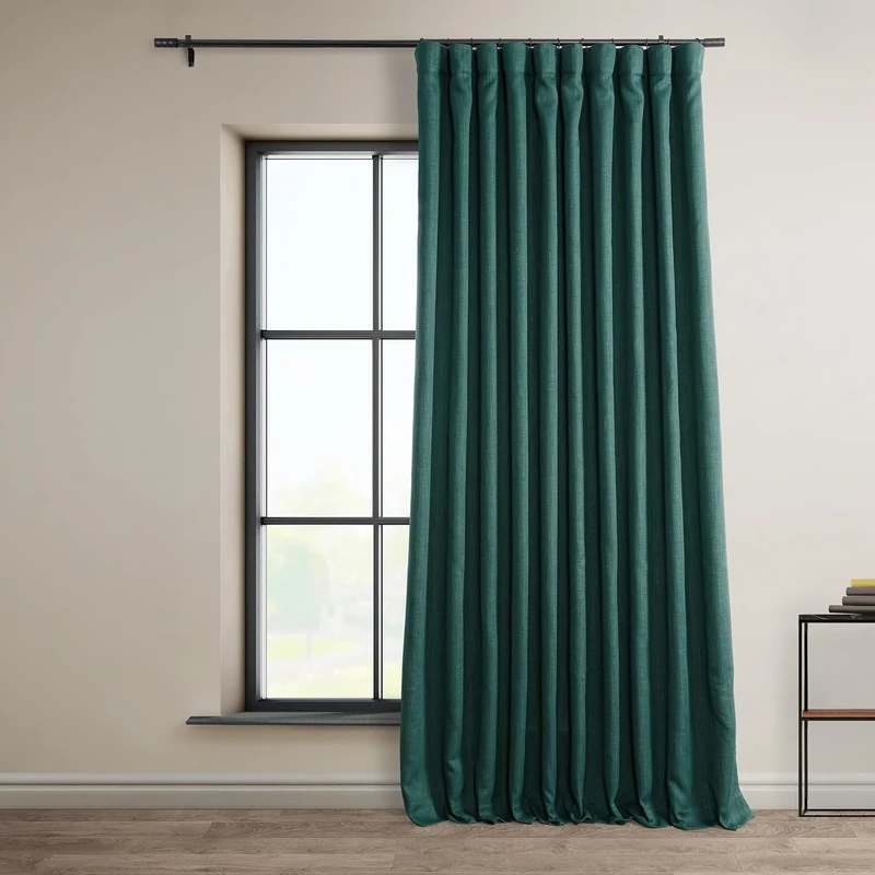 HPD Half Price Drapes Faux Linen Room Darkening Curtains - 96 Inches Long Extra Wide Luxury Linen Curtains for Bedroom & Living Room (1 Panel), 100W X 96L, Slate Teal