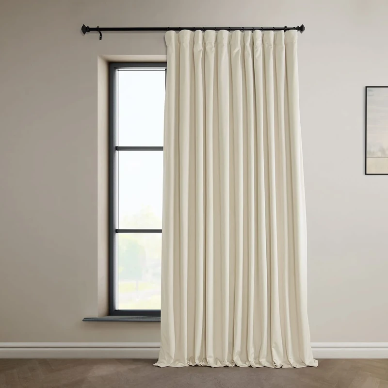 HPD Half Price Drapes Extra Wide Blackout Solid Thermal Insulated Window Curtain 100 X 96 Signature Plush Velvet Curtains for Bedroom & Living Room (1 Panel), VPYC-SBO198593-96-DW, Diva Cream