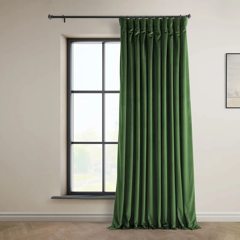 HPD Half Price Drapes Heritage Plush Velvet Curtains 108 Inches Long Room Darkening Curtains for Bedroom & Living Room 100W x 108L, (1 Panel), Eden Green