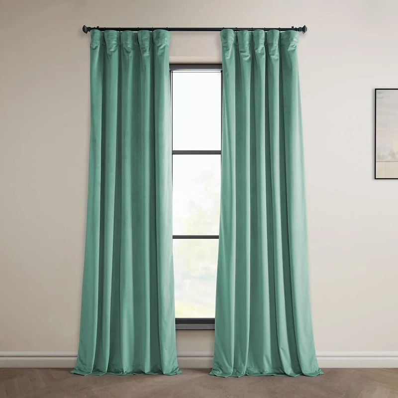 HPD Half Price Drapes Heritage Plush Velvet Curtains 108 Inches Long Room Darkening Curtains for Bedroom & Living Room 50W x 108L, (1 Panel), Light Teal Green