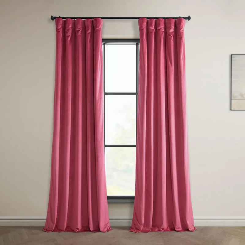HPD Half Price Drapes Heritage Plush Velvet Curtains 96 Inches Long Room Darkening Curtains for Bedroom & Living Room 50W x 96L, (1 Panel), Dark Pink