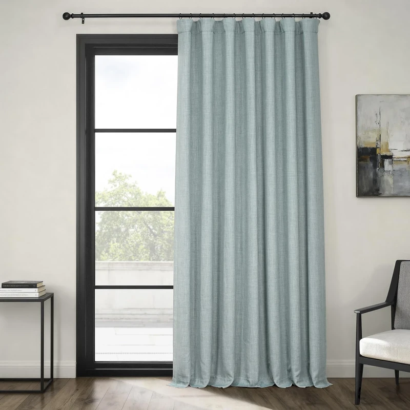 HPD Half Price Drapes Faux Linen Textured Room Darkening Curtains for Bedroom 108 Inches Long (1 Panel), 100W X 108L Extra Wide Curtains for Living Room Home Decor, Sea Thistle