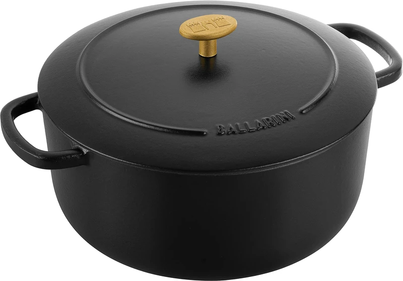 BALLARINI Bellamonte Casserole Dish, Roasting Dish, Dutch Oven, Enamelled Cast Iron, Round, 26 cm, 5.5 L, Black