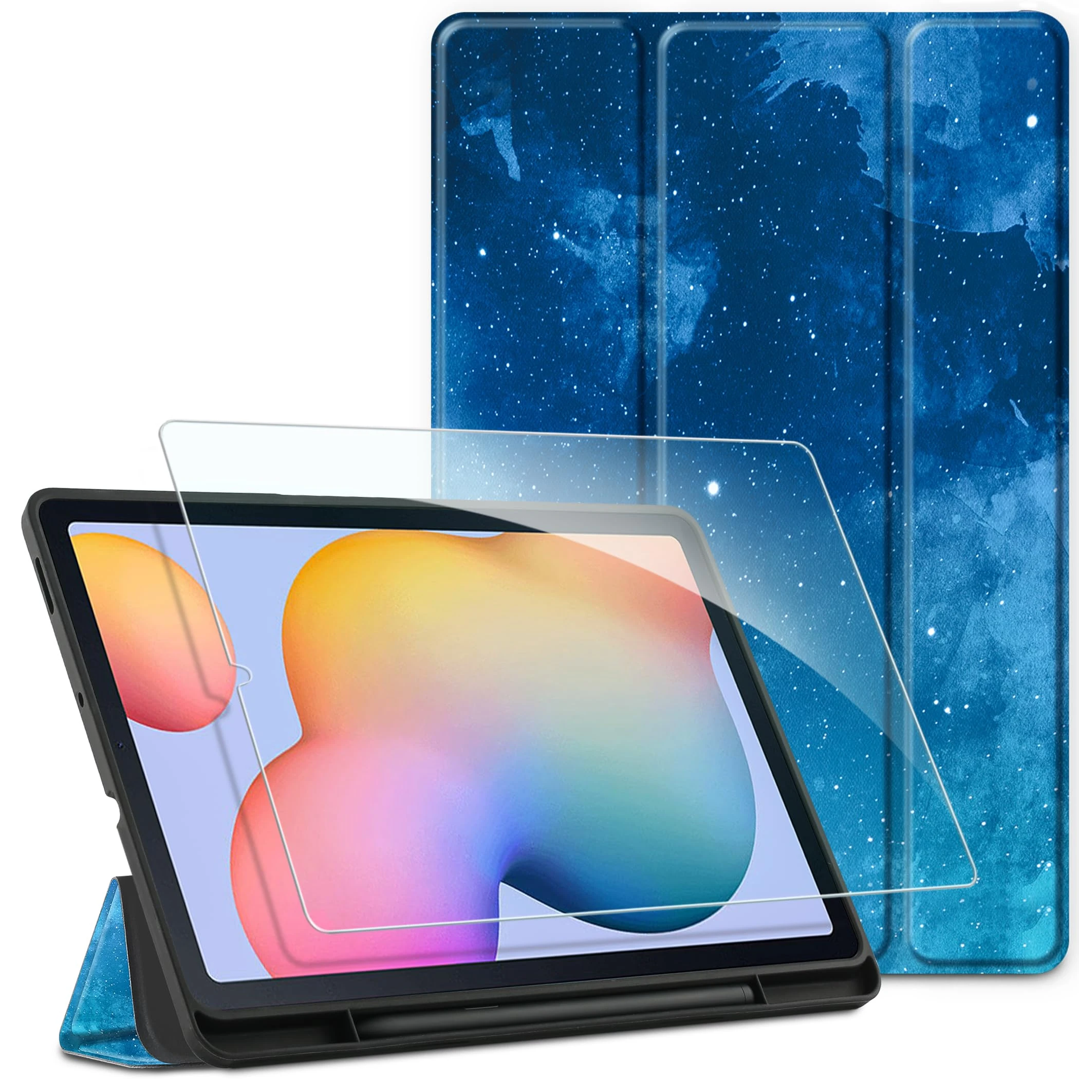 EasyAcc Case for Samsung Galaxy Tab S6 Lite 2024/2022/2020 10.4 Inch with Screen Protector - Ultra Thin with S Pen Holder Protective Case for SM-P620N / P625N / P610N / P613N / P615N Blue Stars