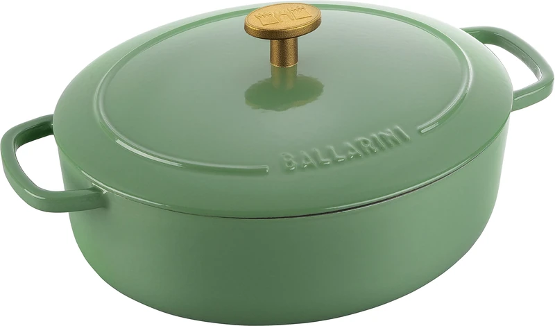 BALLARINI Bellamonte Casserole Dish, Roasting Dish, Dutch Oven, Enamelled Cast Iron, Oval, 23 cm, 2.2 L, Green