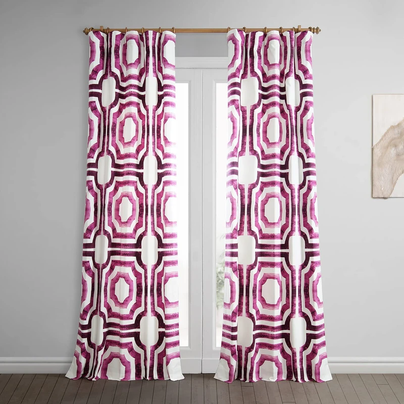 HPD Half Price Drapes Printed Cotton Curtains for Bedroom & Living Room 50 X 96, PRTW-D23D-96 (1 Panel) Mecca Pink