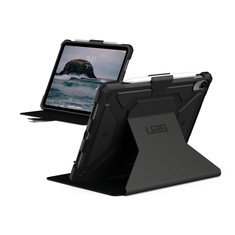 URBAN ARMOR GEAR UAG Designed for iPad 11" A16 11th Gen 2025, 10.9" 10th Gen 2022 Case A3354 A3355 A2696 Rugged Heavy Duty Protective Folio Cover w/Adjustable Stand & Pencil Holder, Metropolis Black