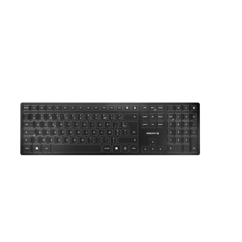CHERRY KW 9100 SLIM, Wireless Design Keyboard, French Layout (AZERTY), Choice of Bluetooth or 2.4 GHz RF, Flat Keys, Chargeable, Black-Grey