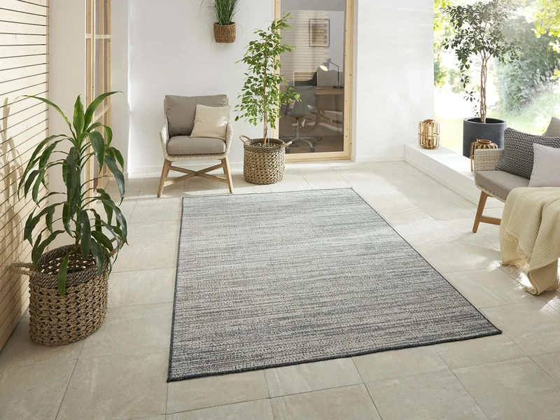 ELLE Decoration Indoor and Outdoor Mèlange - Flat Weave Reversible Rug, Modern Design, Mottled, Robust, Easy-Care, Waterproof, Balcony, Patio, Garden, Living Room, Office, Bedroom, Silver, 12
