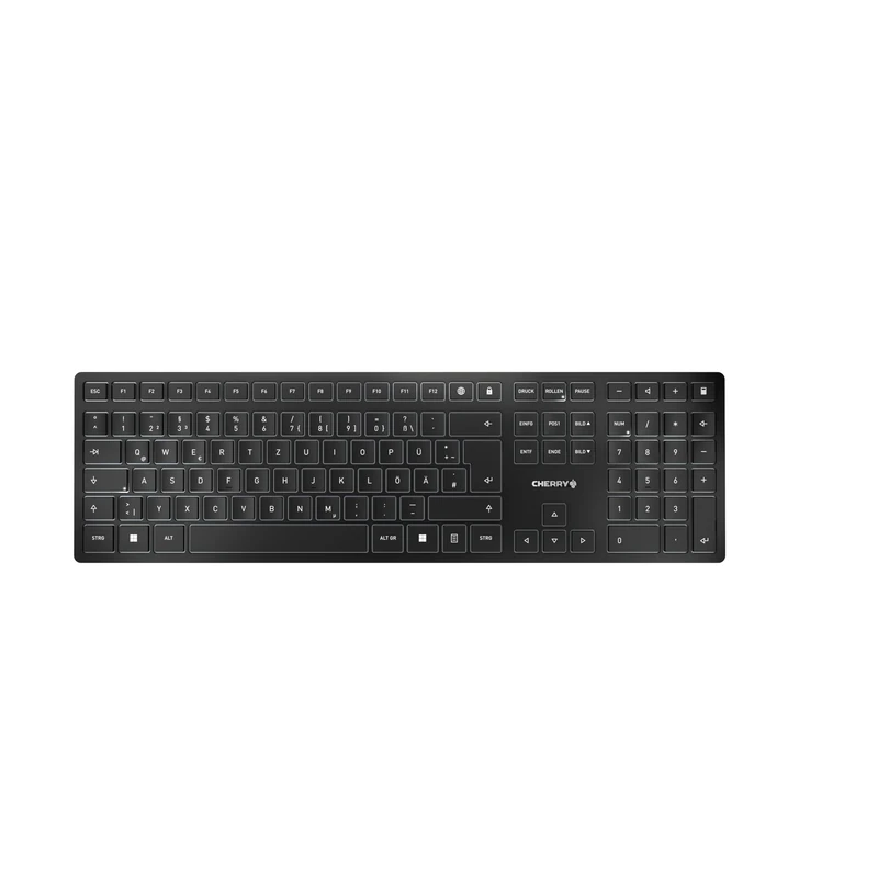 CHERRY KW 9100 SLIM, Wireless Design Keyboard, German Layout (QWERTZ), Choice of Bluetooth or 2.4 GHz RF, Flat Keys, Rechargeable, Black-Grey