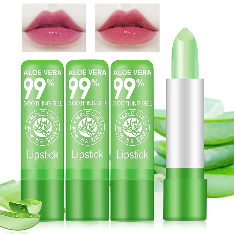 Tongyend Lip Balm Set Aloe Vera Lipstick 3PCS Magic Temperature Colour Changing Lip Gloss Long-Lasting Moisturising Nutritious Cream Lip Plumper Makeup Set