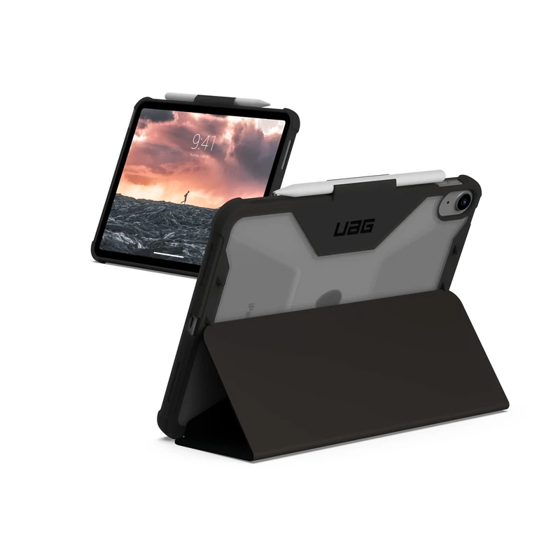 URBAN ARMOR GEAR UAG Designed for iPad 11" A16 11th Gen 2025, 10.9" 10th Gen 2022 Case A3354 A3355 A2696 - Rugged Protective Folio Cover w/Adjustable Stand & Pencil Holder, Plyo Clear Black/Ice