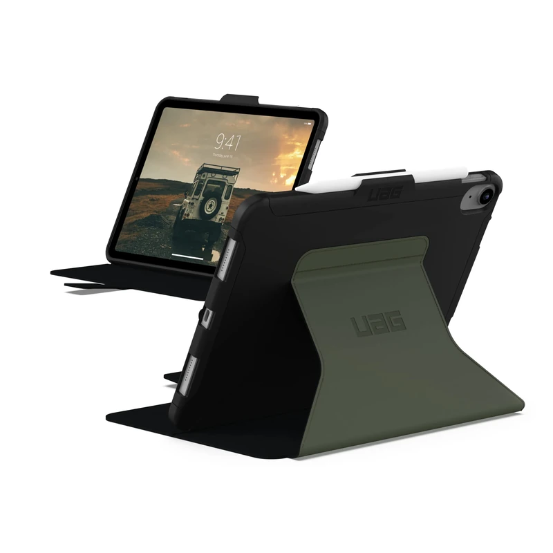 URBAN ARMOR GEAR UAG Designed for iPad 11" A16 11th Gen 2025, 10.9" 10th Gen 2022 Case A3354 A3355 A2696 - Rugged Slim Protective Folio Cover with Pencil Holder, Scout Folio Black/Olive