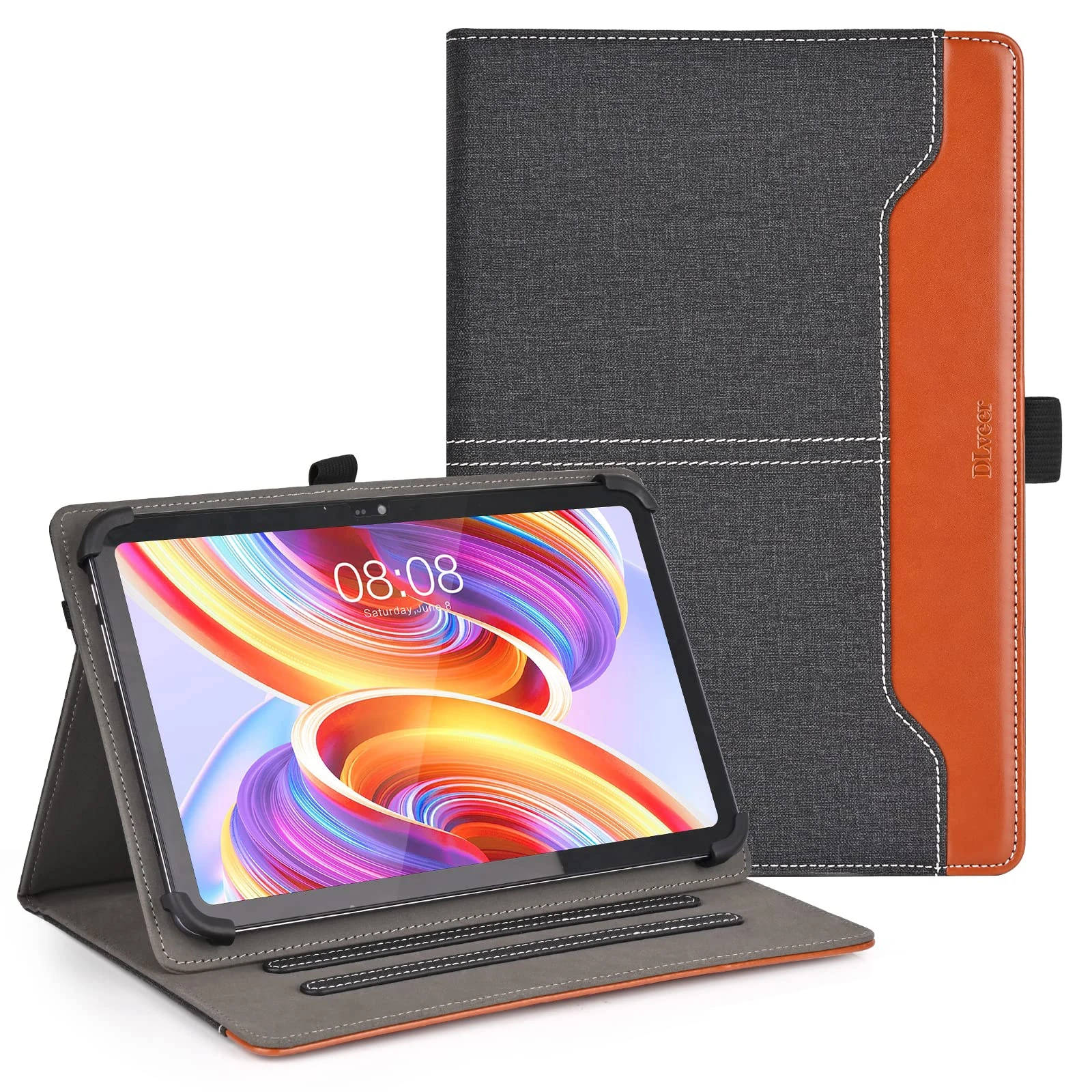 DLveer Universal Case for Doogee Tab A9 10"/U11 11"/U11 Pro/Tabwee W90 T80/Muisoo Tablet 10"/Whitedeer Tablet 10"/Teclast P30 10.1", Multi-Angle PU Leather Cover for 10-11 Inch Android Tablets, Black