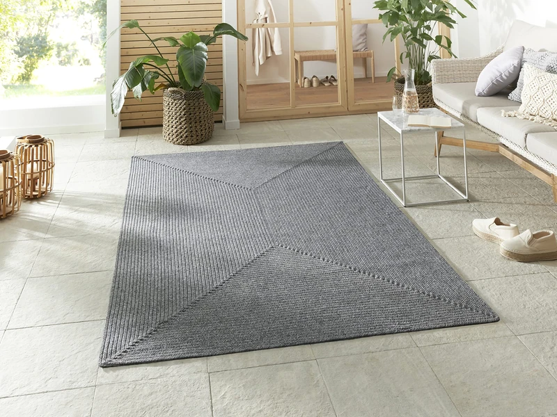 NORTHRUGS Trenzado Indoor & Outdoor Rug Weatherproof Easy Care Handmade Look for Indoor and Outdoor Use Woven Outdoor Rug Runner for Balcony, Patio, Living Room, Garden - Light Grey, 160 x 230 cm
