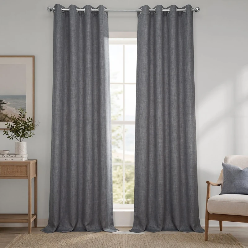 HPD Half Price Drapes Grommet Linen Curtains 108 Inches Long Room Darkening Curtains for Bedroom & Living Room (1 Panel), 50W x 108L, Blazer Grey