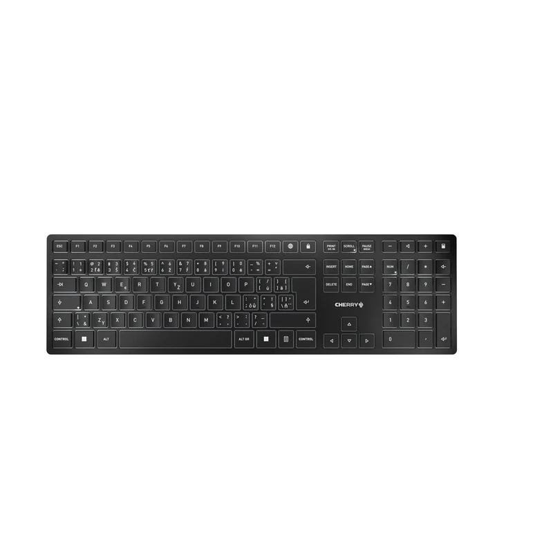 CHERRY KW 9100 SLIM, Wireless Design Keyboard, Czech/Slovak Layout (QWERTZ/QWERTY), Bluetooth or RF, Flat Keys, Chargeable, Black-Grey