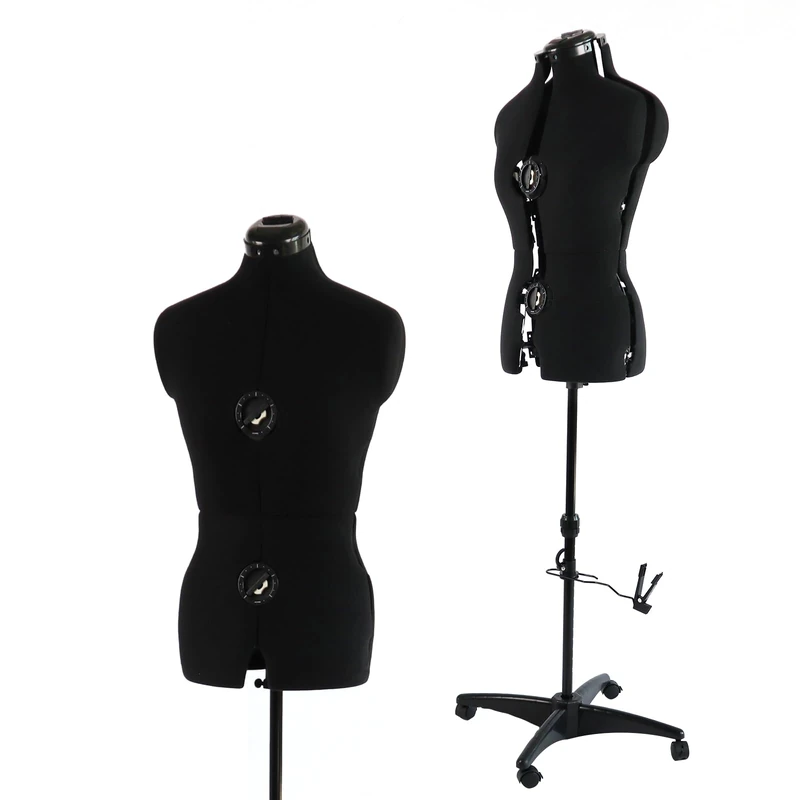 PDM WORLDWIDE Black Dress Form Adjustable Mannequin for Sewing, Female Size 6-14 Pinnable Body Form with 13 Dials & Detachable Casters, 42.5"-60" Height Range for Clothing Display, Small to Medium