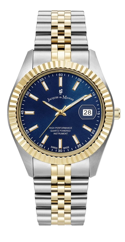 Jacques Du Manoir Unisex Swiss Made Inspiration Business Silver & Gold Plated Stainless Steel Bracelet Watch