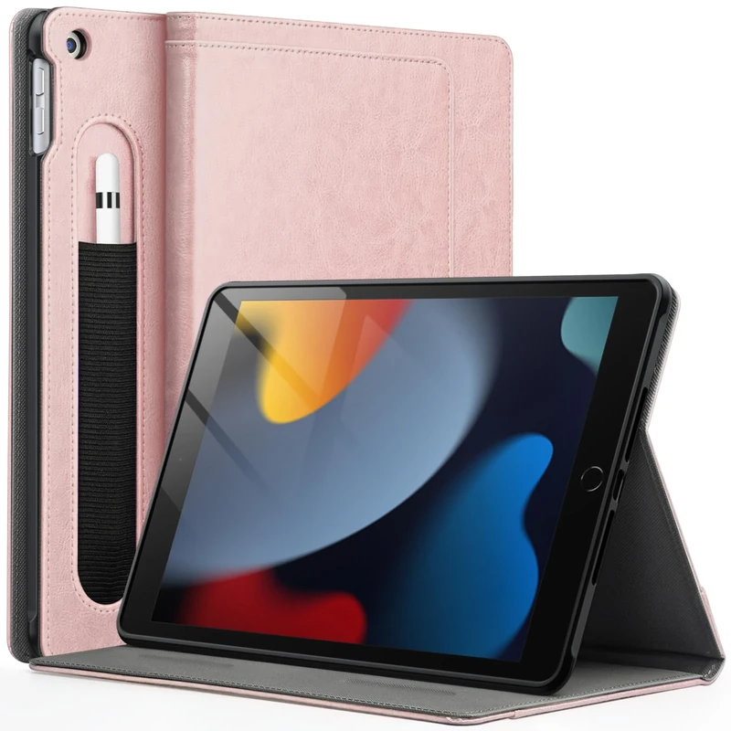JETech Case for iPad 10.2-Inch, 9th/8th/7th Generation (2021/2020/2019) with Pencil Holder, Multi-Angle Stand Soft TPU Protective Cover Auto Wake/Sleep (Rose Gold)