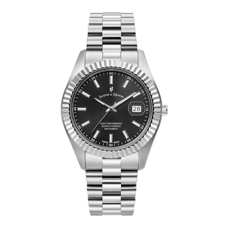 Jacques Du Manoir Unisex Inspiration Buisness Swiss Made Quartz Silver Stainless Steel Bracelet Watch