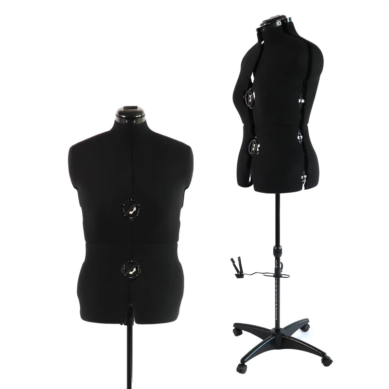 PDM WORLDWIDE Black Dress Form Female Mannequin Torso with Adjustable 13 Dials, Pinnable Model for Body Sewing, Detachable Metal Rolling Base, 42.5"-60" Adjustable Height for Clothing Display, Medium