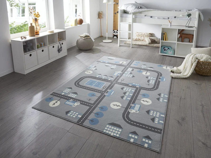Hanse Home Town Children's Room Rug - Boys Girls Play Mat Short Pile Rug Modern with Hearts Koala Motif, Soft Pile, Easy Care - Mouse Blue, 160 x 220 cm