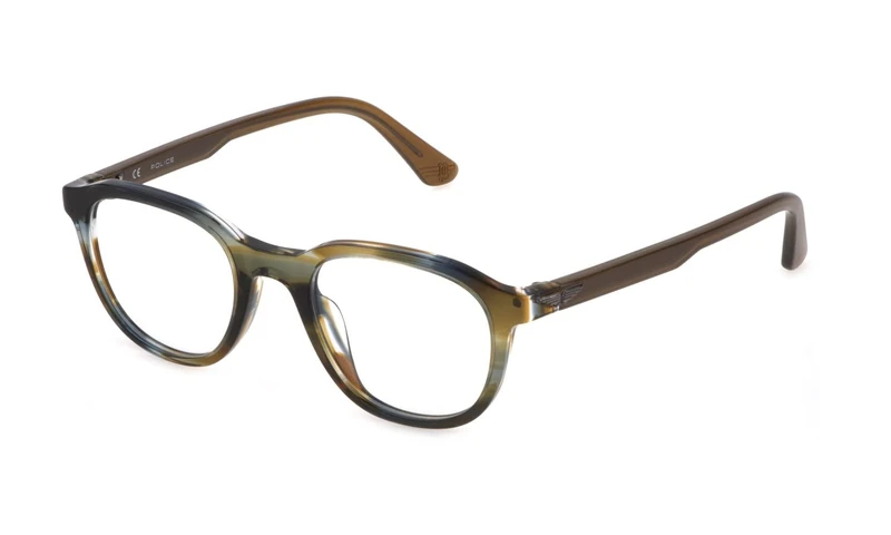 Police VPLF77 Men's Striped Shiny Brown/Green, 49, Striped Shiny Brown/Green