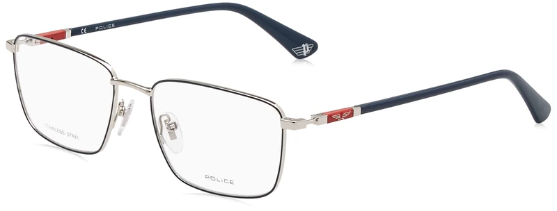 POLICE VPLE97N Glasses, Shiny Palladium W/Blue Parts, 53 for Men, Shiny Palladium W/Blue Parts