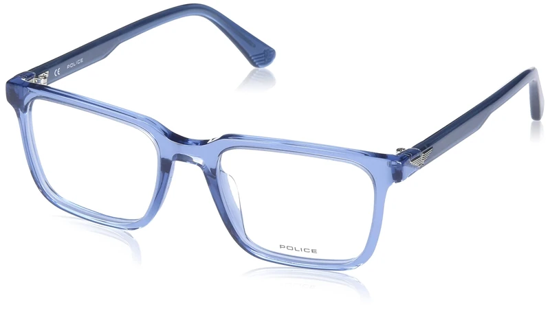 Police VPLF76 Glasses, Shiny TRANSP.Blue, 53 for Men, Shiny Transp. Blue