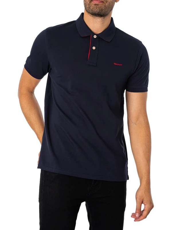 GANT Mens Contrast Pique Short Sleeve Polo Shirt Blue XXL