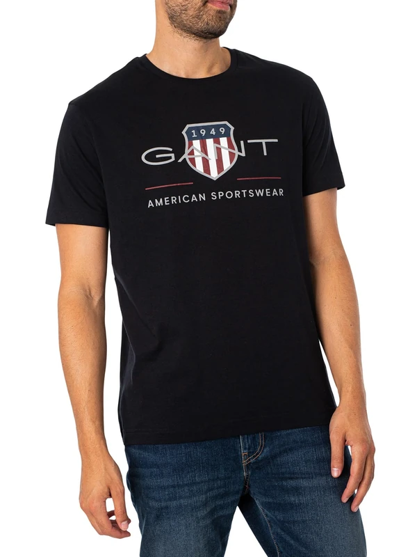 GANT Men's Reg Archive Shield SS T-Shirt, Black, 4XL